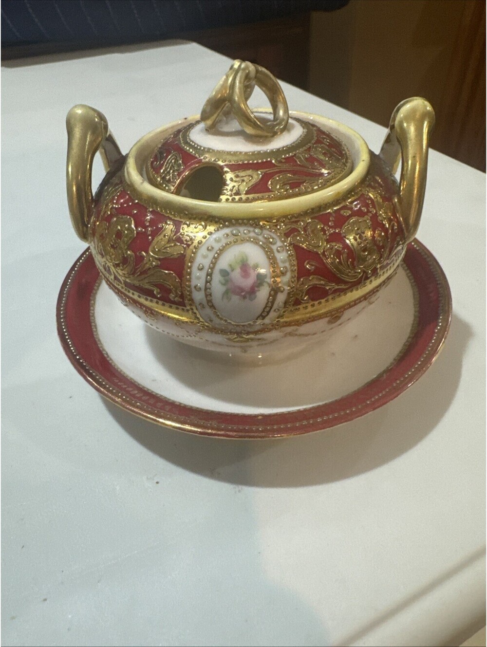 antique Noritake Nippon sugar bowl. has small chip in saucer